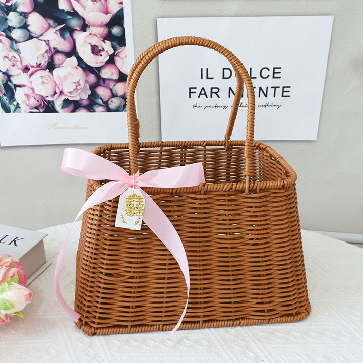 Chic Woven Handbag with Pearl Accent Stornfield