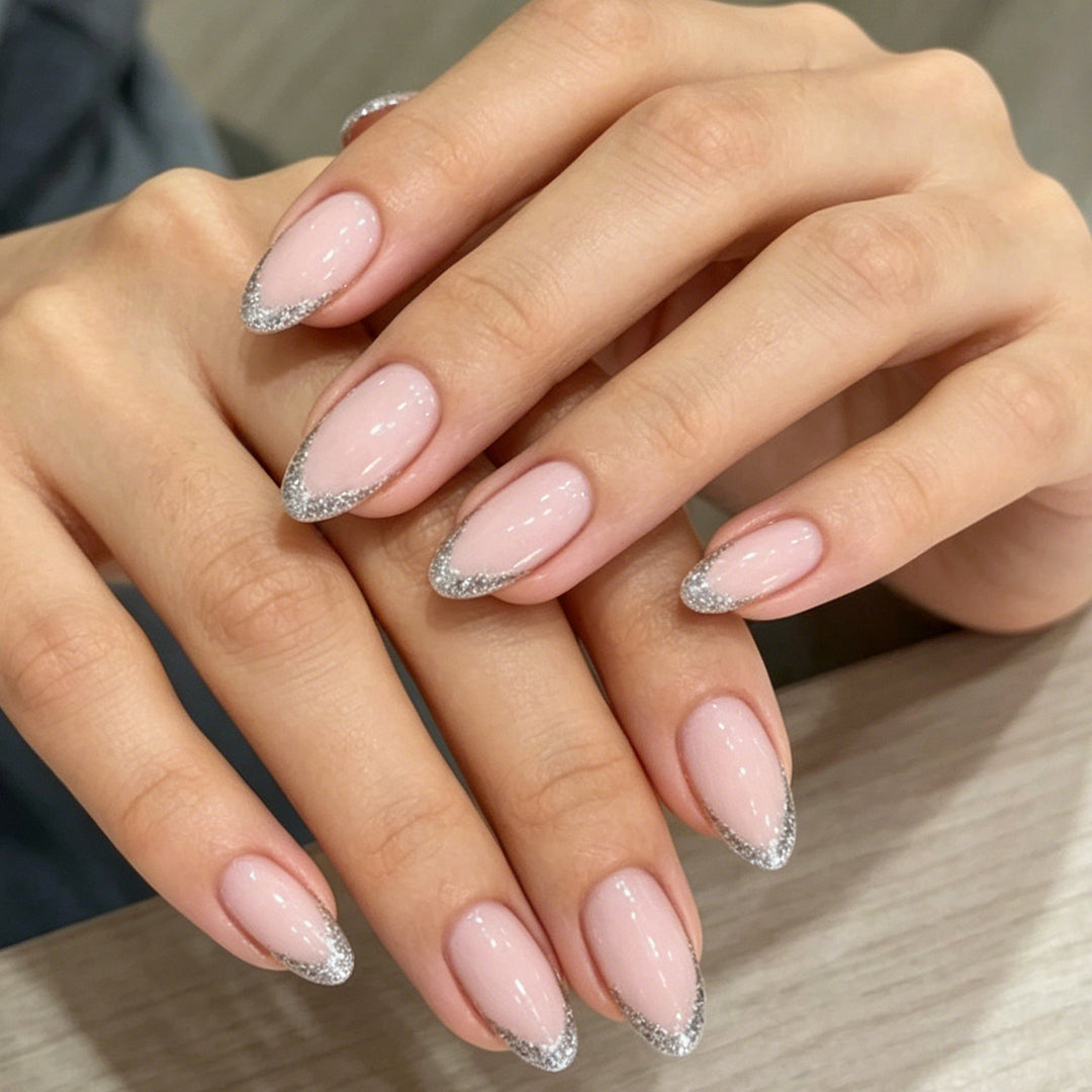 Elegant Glitter-Trimmed Gel Nail Enhancements Stornfield