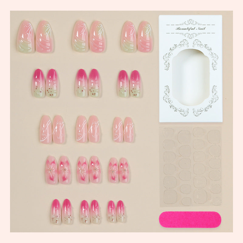 Artistic Press-On Nail Set with Floral Designs Stornfield