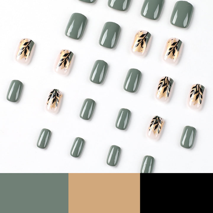 Artful Nail Extensions with Elegant Leaf Design Stornfield