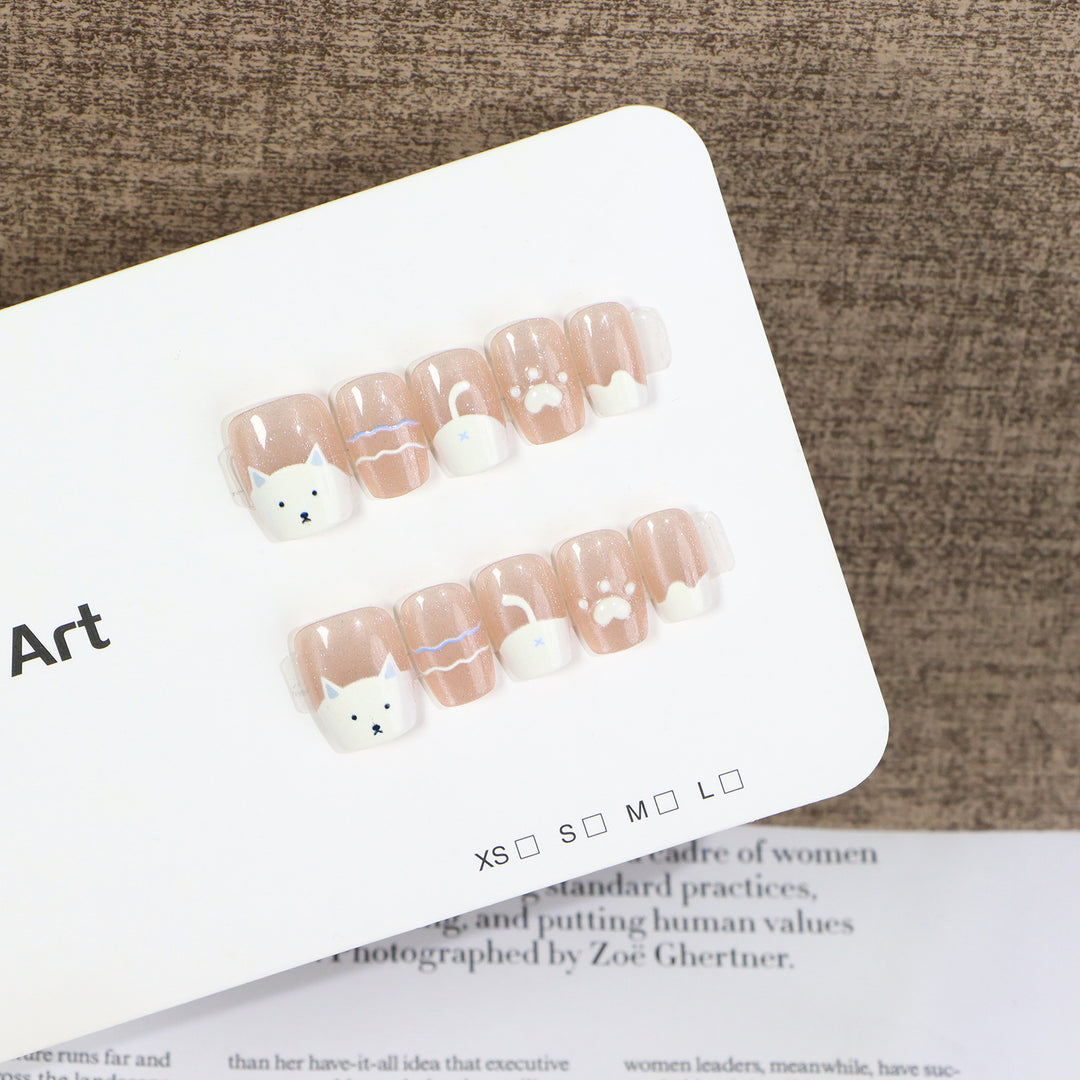 Cat-Themed Press-On Nail Art Stornfield