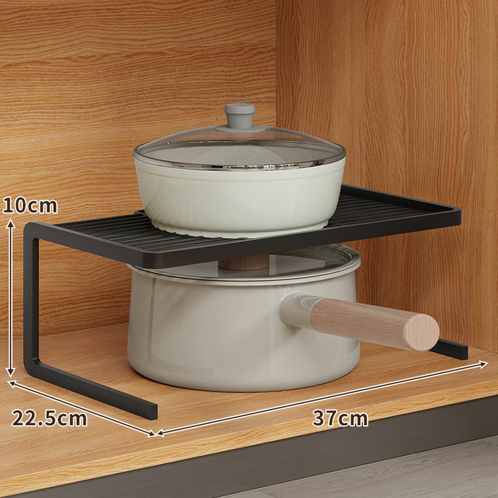Compact Space-Saving Kitchen Countertop Pot and Pan Organizer Shelf Riser