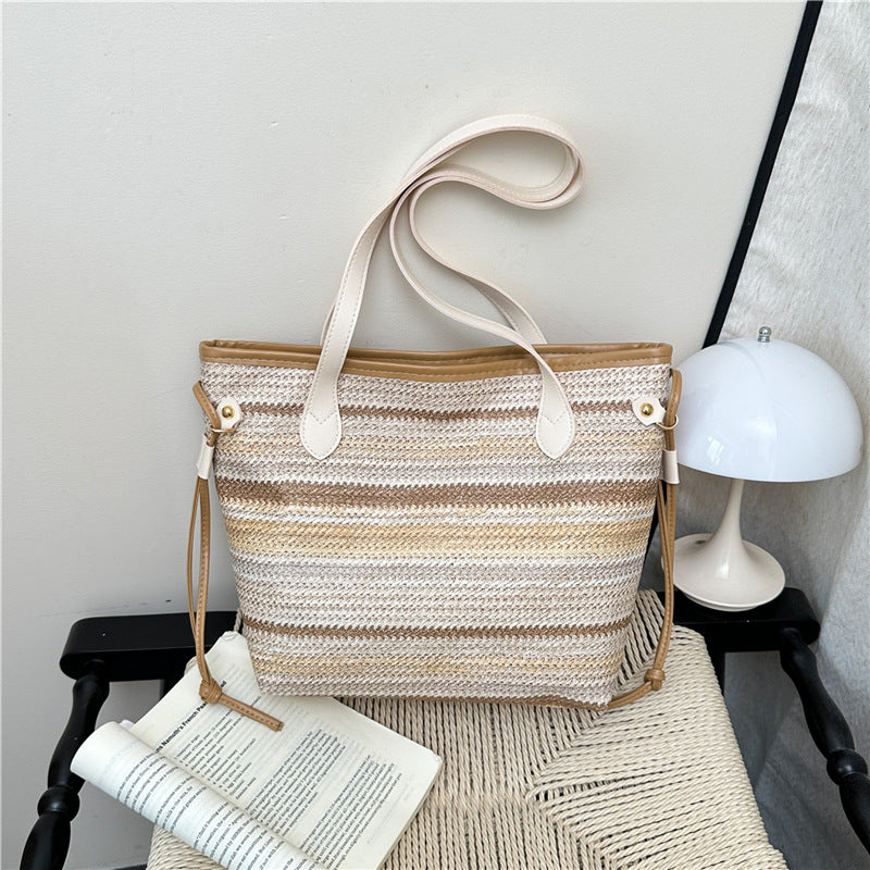 Striped Woven Tote Bag