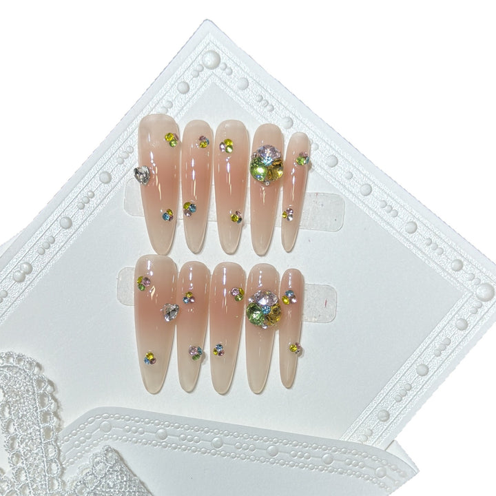 Glamorous Stiletto Press-On Nail Set with Colorful Gem Accents Stornfield