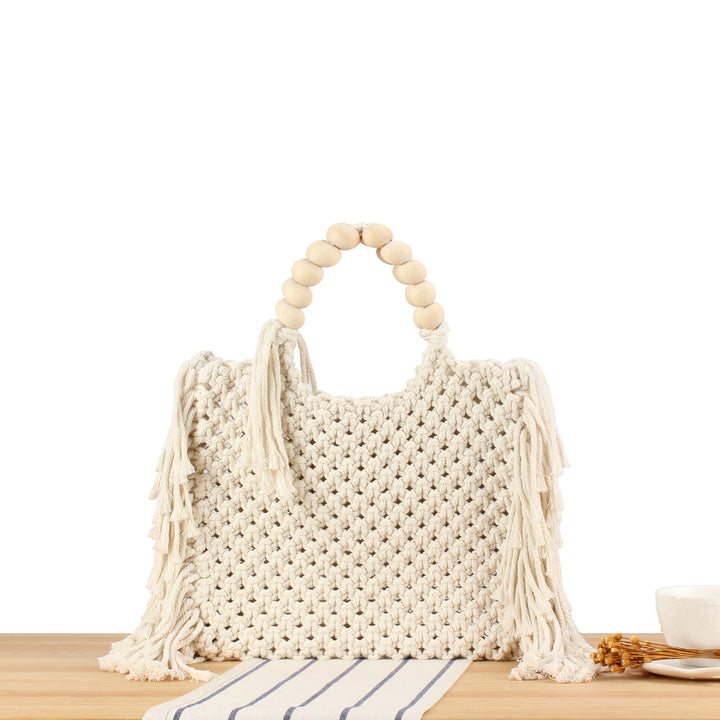 Hand-knotted tote bag with decorative fringes Stornfield