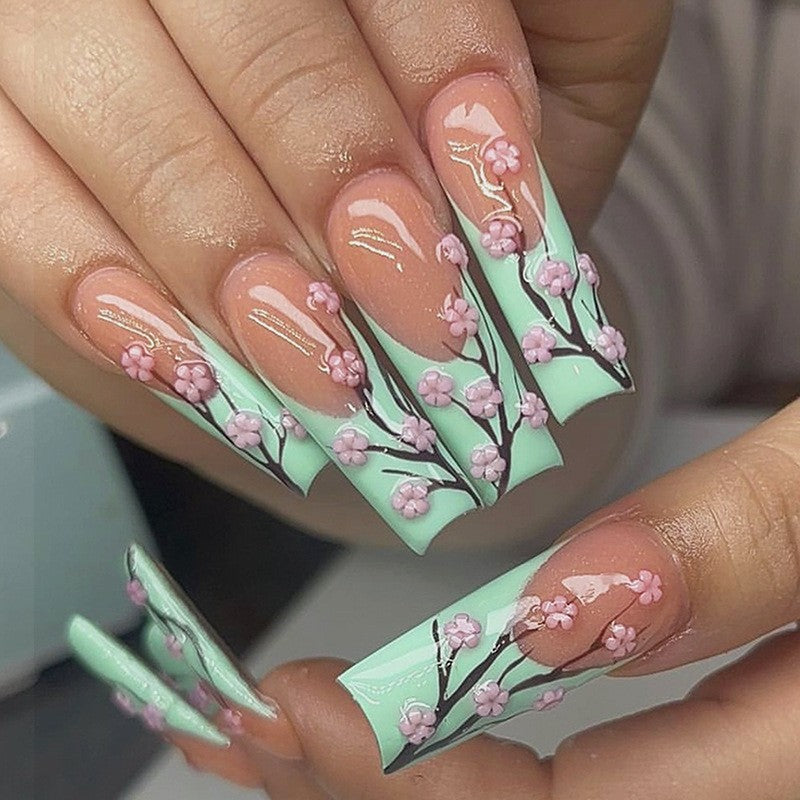 Decorative Floral Press-On Nail Art Set with 3D Flower Accents Stornfield