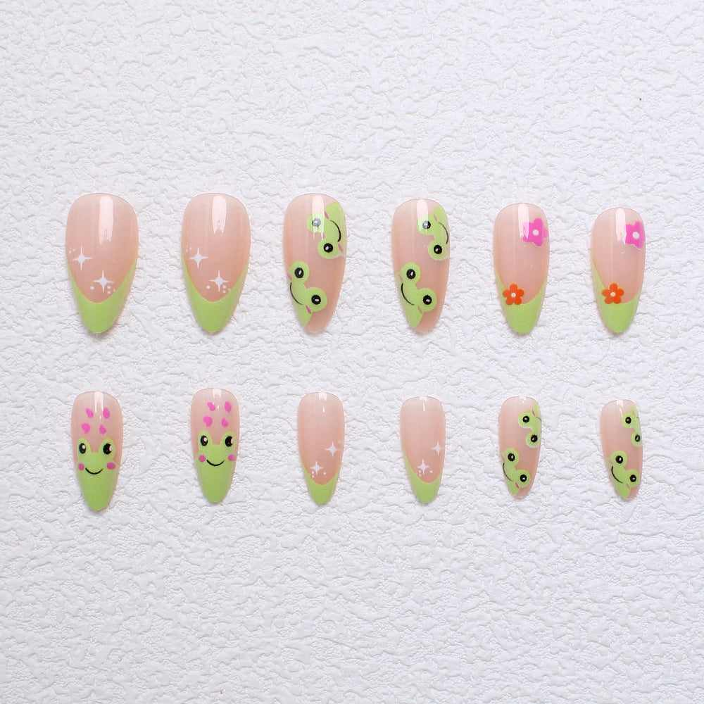 Artificial nail set with creative frog designs and playful accents Stornfield