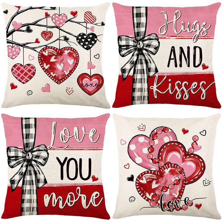 Valentine's Buffalo-Check Cotton-Linen Decorative Pillow Covers Set