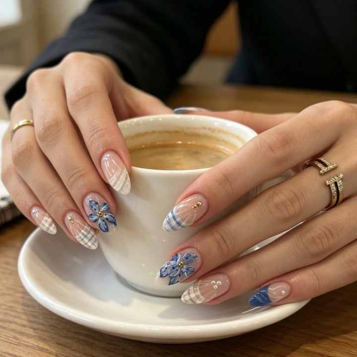 Artificial nails with floral design and elegant tips Stornfield