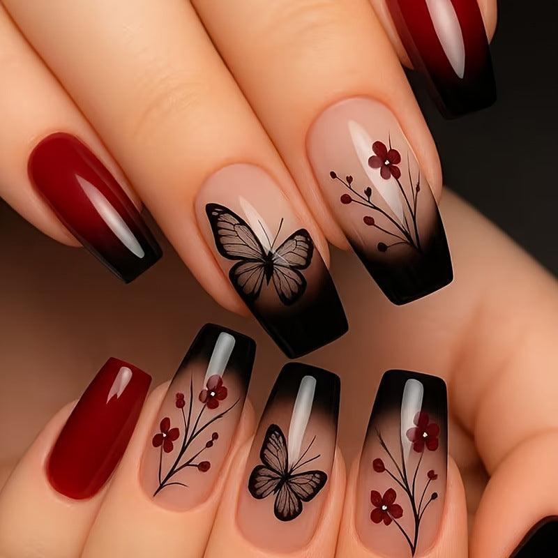 Artificial nails with butterfly and flower motifs Stornfield