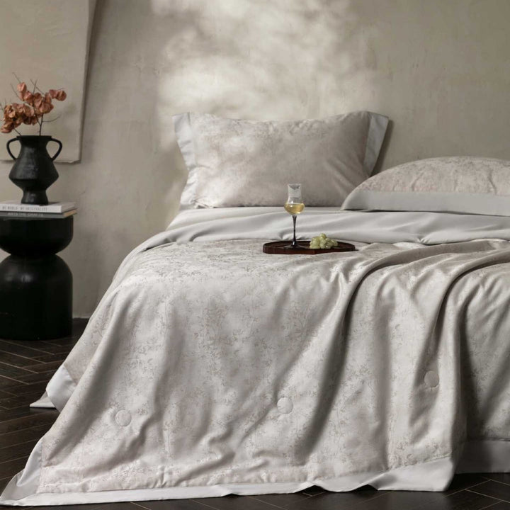Premium cotton satin bedding set with fine toile pattern and hem decoration