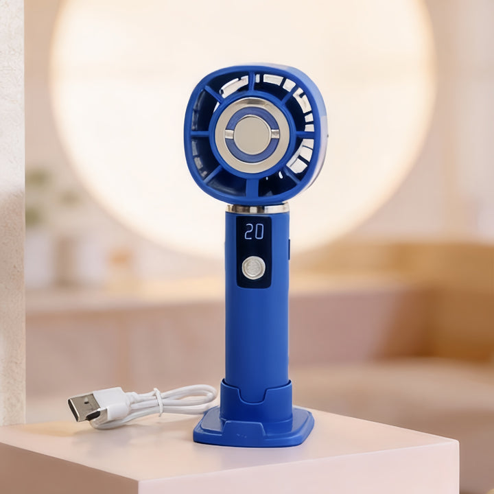 Women's Portable Hand Fan with LCD Temperature Display and USB Charging Function Stornfield