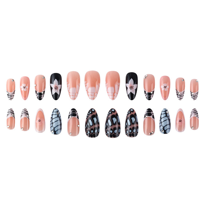 Artistic Press-On Nail Set with Floral and Textured Design Stornfield