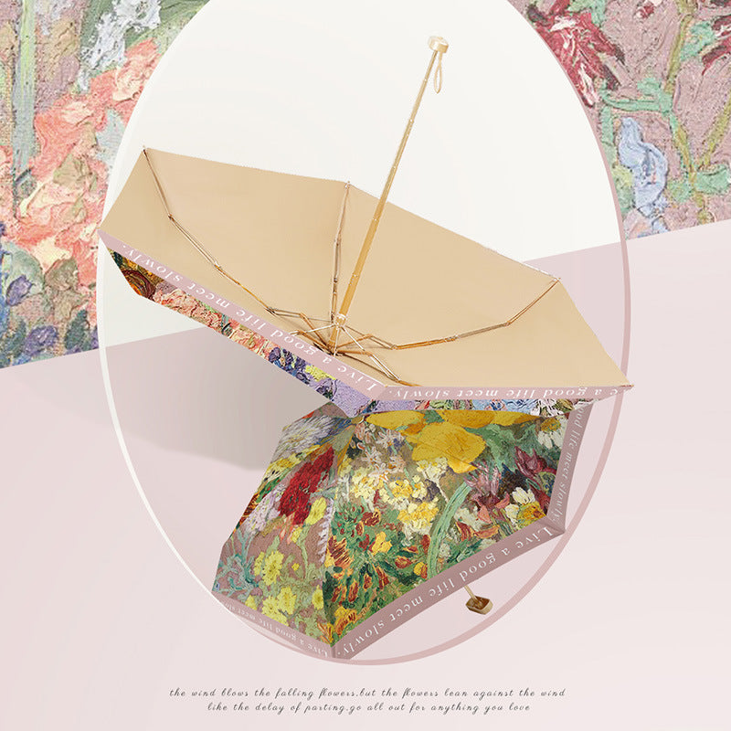Ladies elegant folding umbrella with floral art design Stornfield