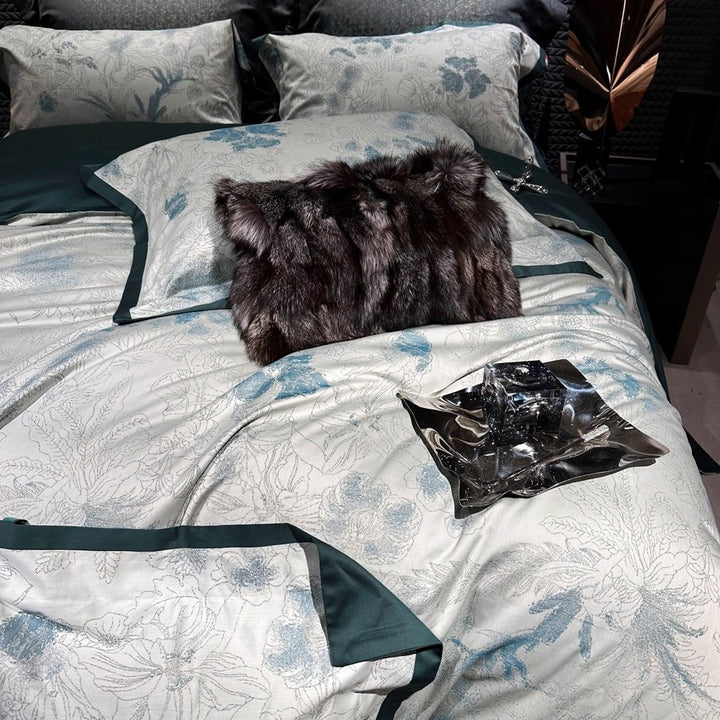 Reversible Jacquard Floral Satin-Back Duvet Cover & Pillowcase Set