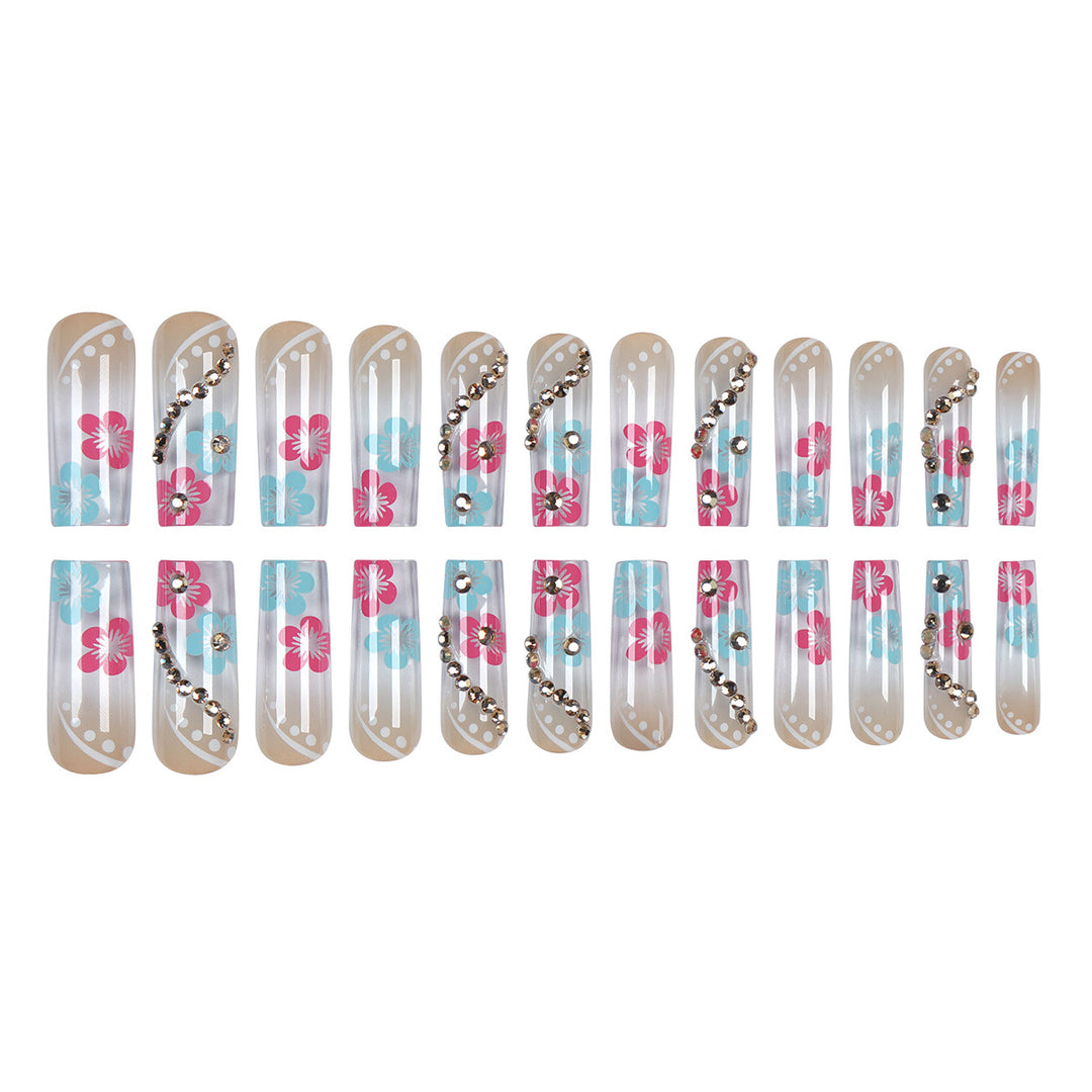 Floral Design Press-On Nails with Decorative Gem Accents Stornfield