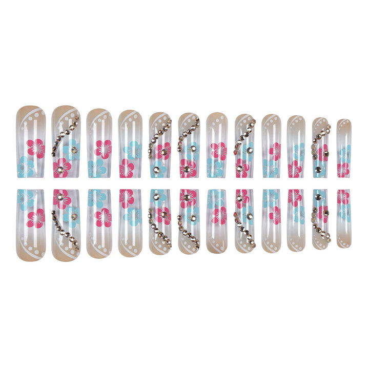 Floral Design Press-On Nails with Decorative Gem Accents Stornfield