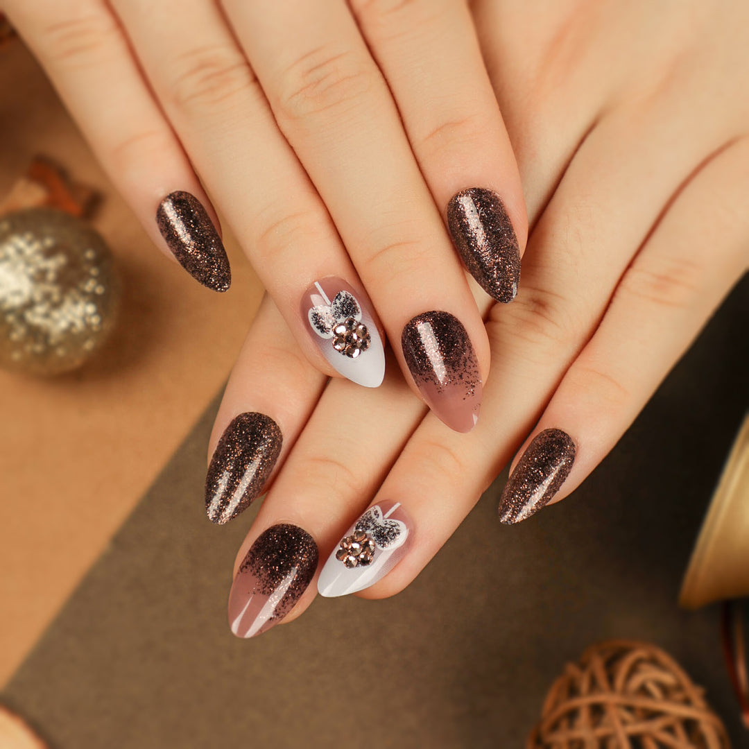 Artful Nail Extensions with Glitter and Heart Motif Stornfield