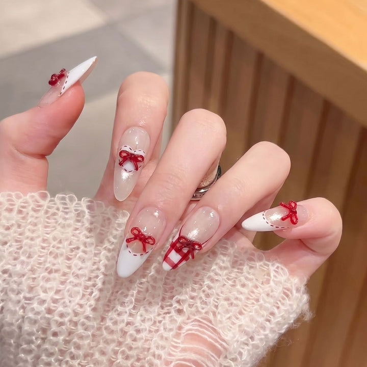 Decorative Stiletto Press-On Nail Set with Bow Accents Stornfield