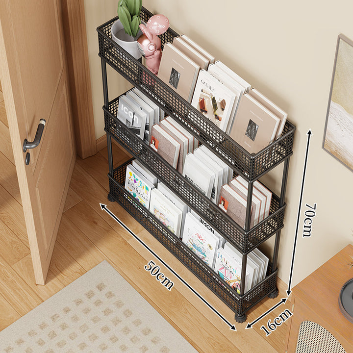 Slim Four-Tier Metal Mesh Narrow Bookshelf Organizer