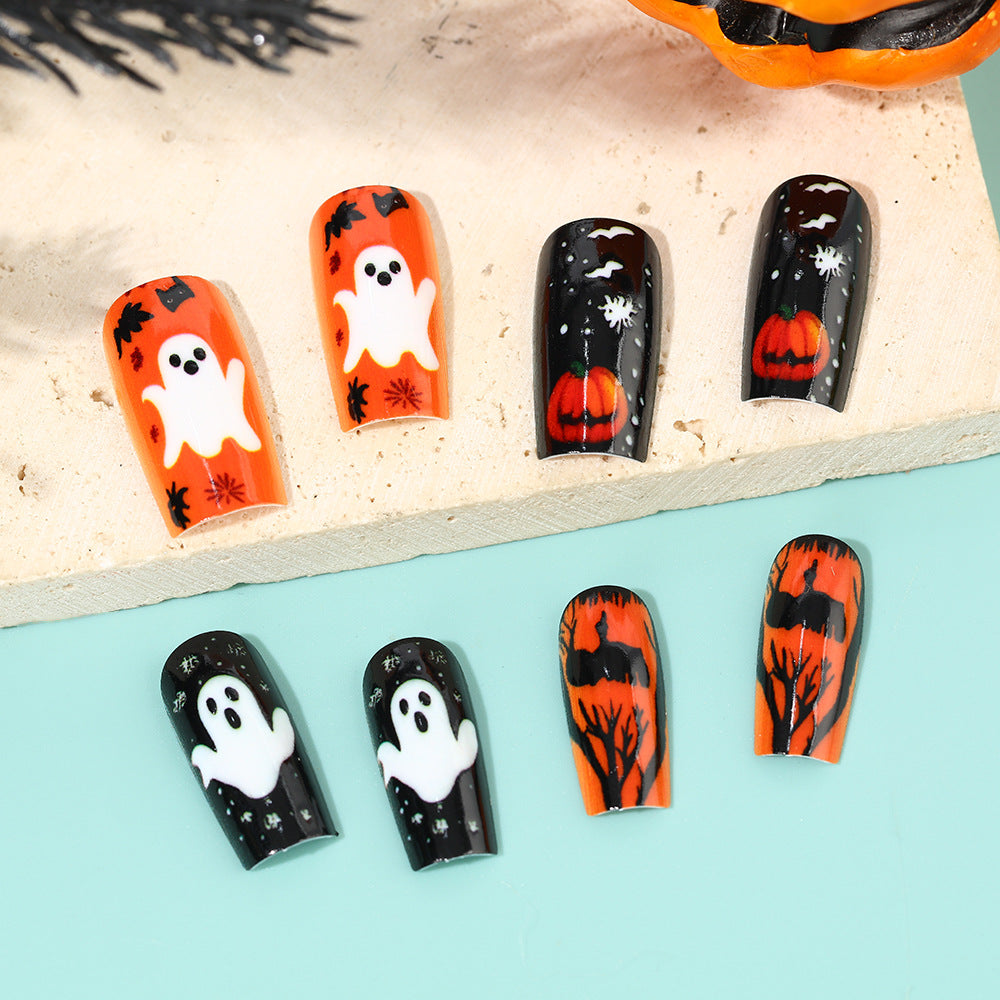 Creative Halloween Art Nails with Ghost and Pumpkin Design Stornfield