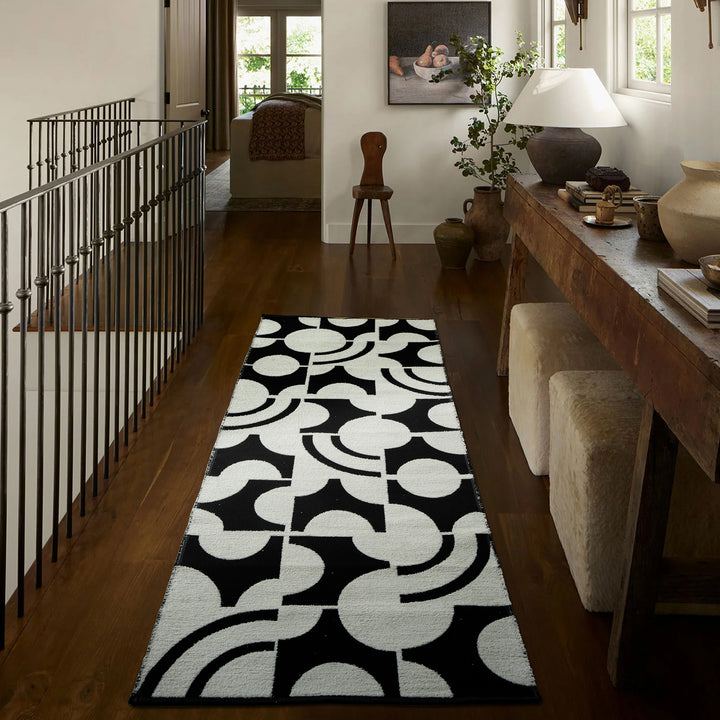 Modern runner rug with graphic checkerboard pattern and short pile structure Stornfield