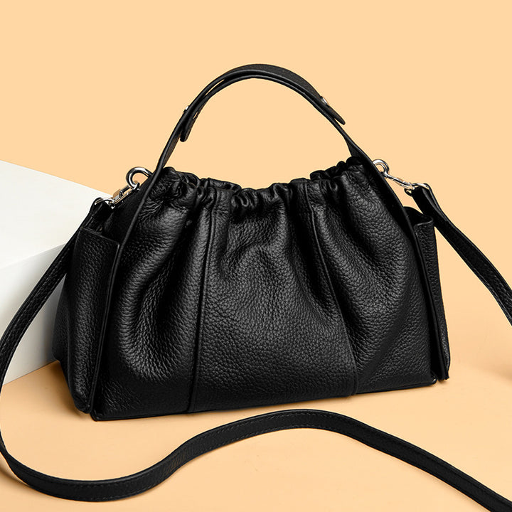 Textured Leather Drawstring Satchel Stornfield
