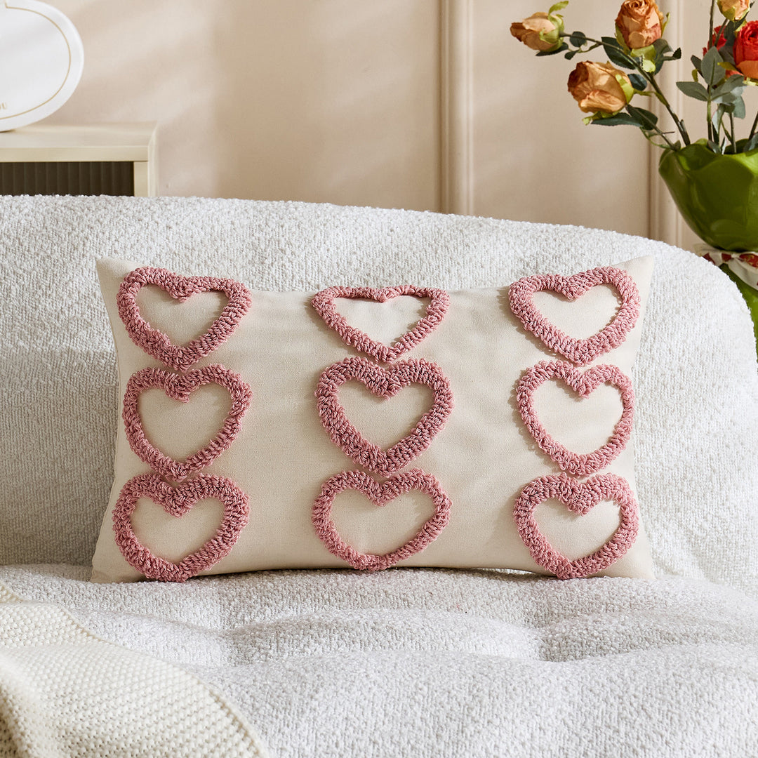 Handcrafted Tufted Heart-Pattern Lumbar Throw Pillow Cover