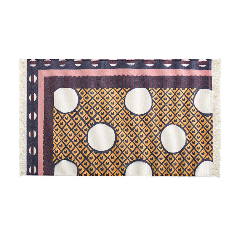 Flat-woven runner rug in ethnic stripe design with hand-fringed edge