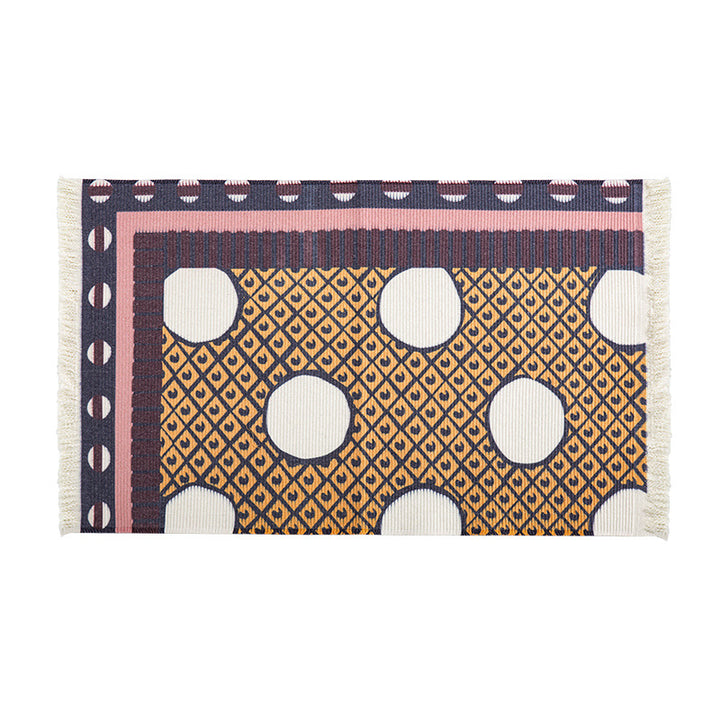 Flat-woven runner rug in ethnic stripe design with hand-fringed edge