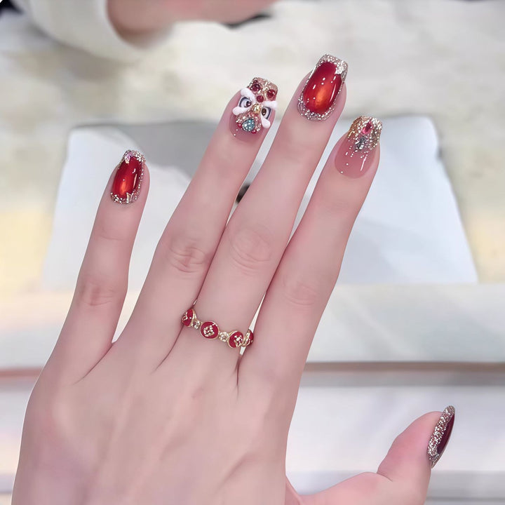 Elegant Gemstone Embellished Press-On Nail Set Stornfield