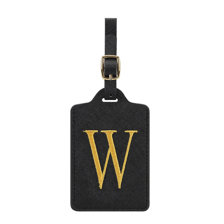 embroidered initial monogram leather luggage tag with adjustable buckle strap Stornfield