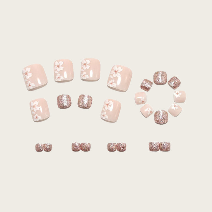 Artificial nail set with floral and glittering accents Stornfield