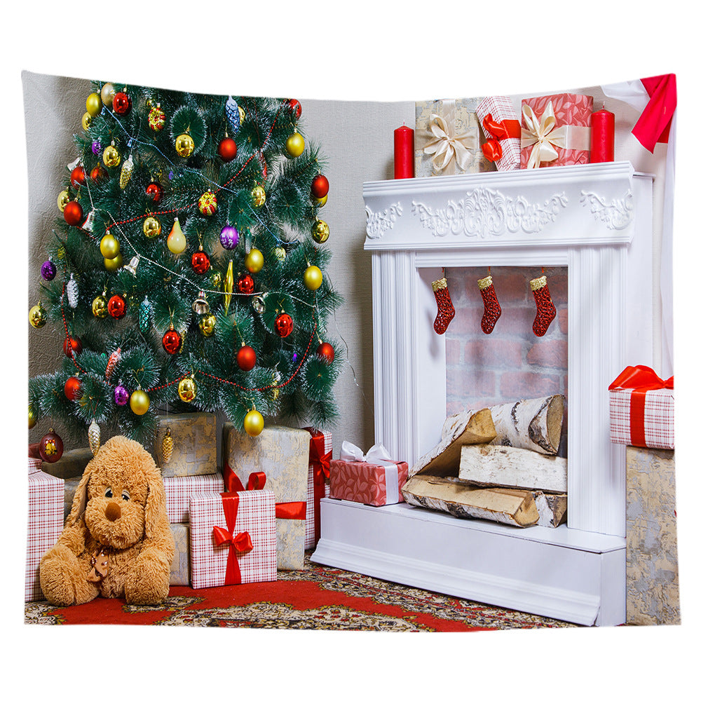 Lightweight Polyester Christmas Fireplace Scene Wall Tapestry Home Decor