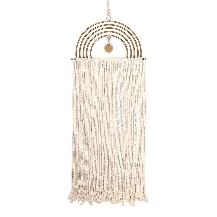 Boho macrame wall hanging with semicircle metal frame and long fringes Stornfield