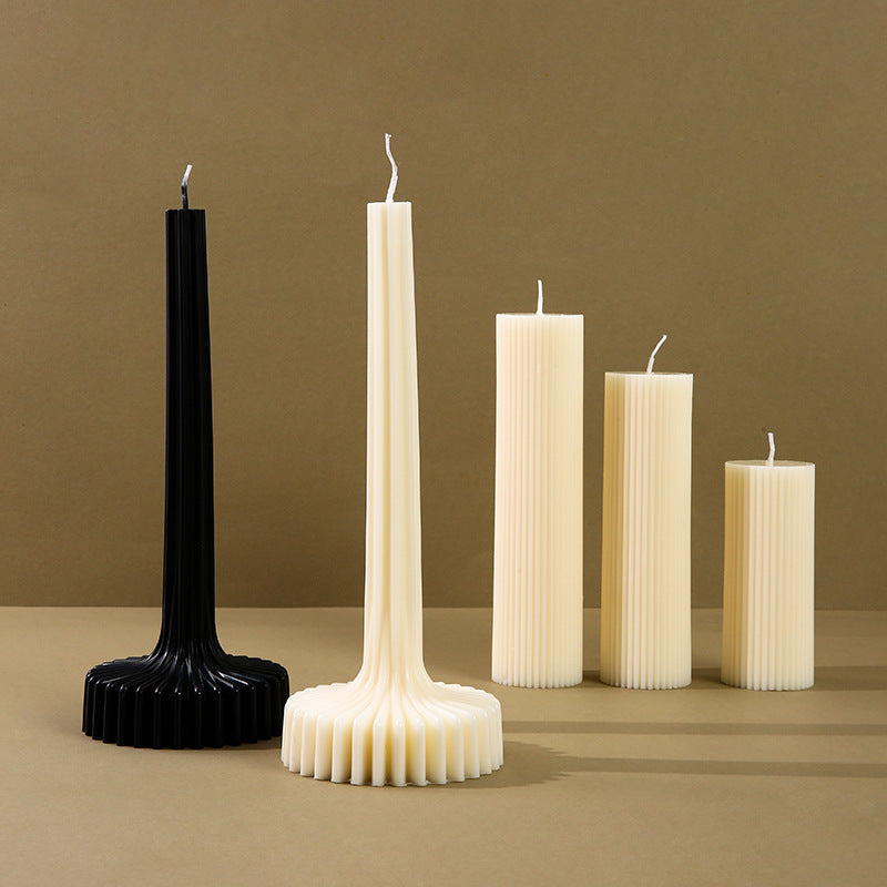 Sculptural Fluted Pedestal-Taper Candle with Radial Pleated Base