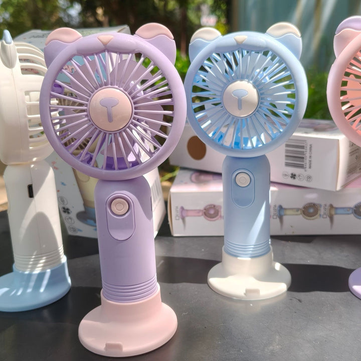 Unisex nan portable rechargeable handheld fan with bear-ear silicone frame foldable desk stand Stornfield