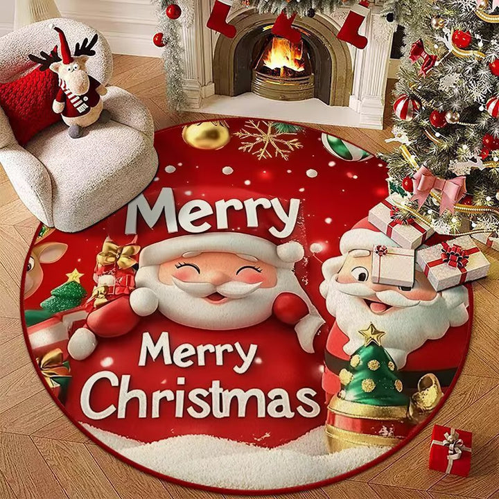 Festive Christmas-Themed Round Area Rug for Home