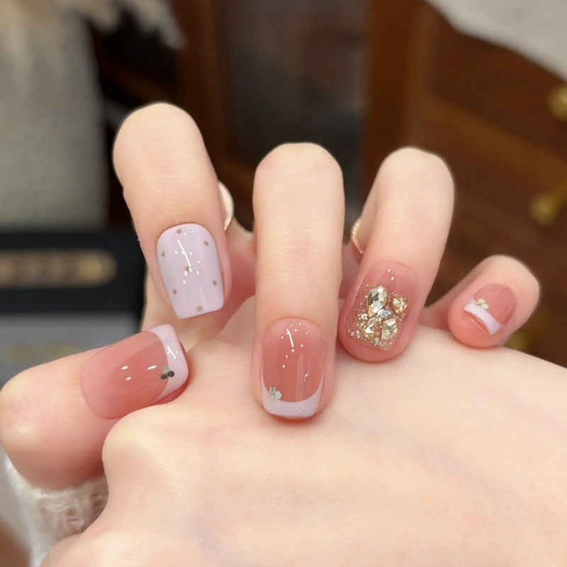 Premium Decorative Press-On Nail Set with Gem Accents