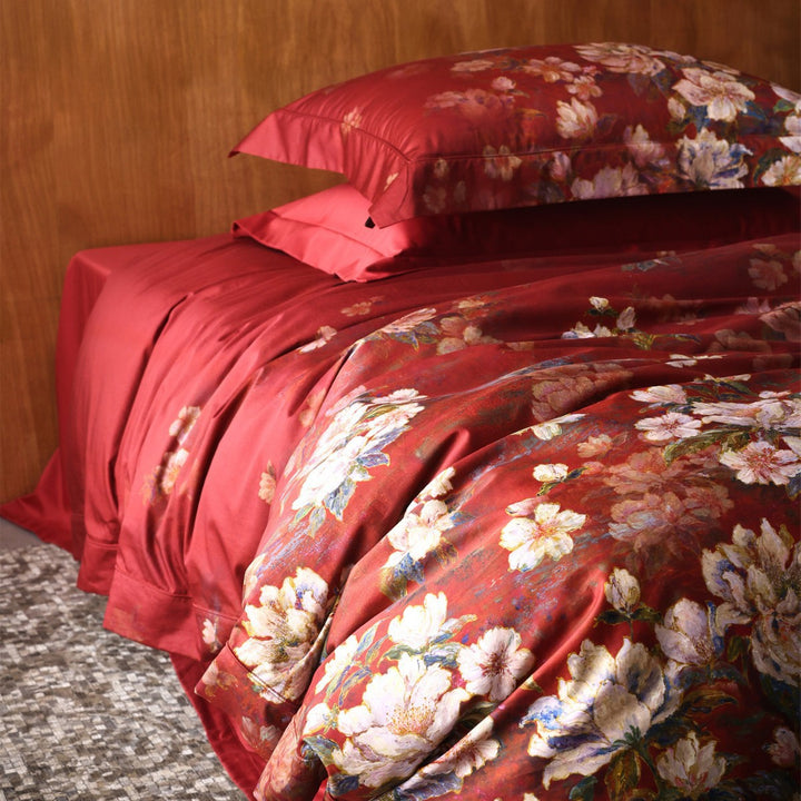 Botanical Painterly Floral Cotton-Sateen Duvet Cover Ensemble with Silky Sheen and Hidden Closure