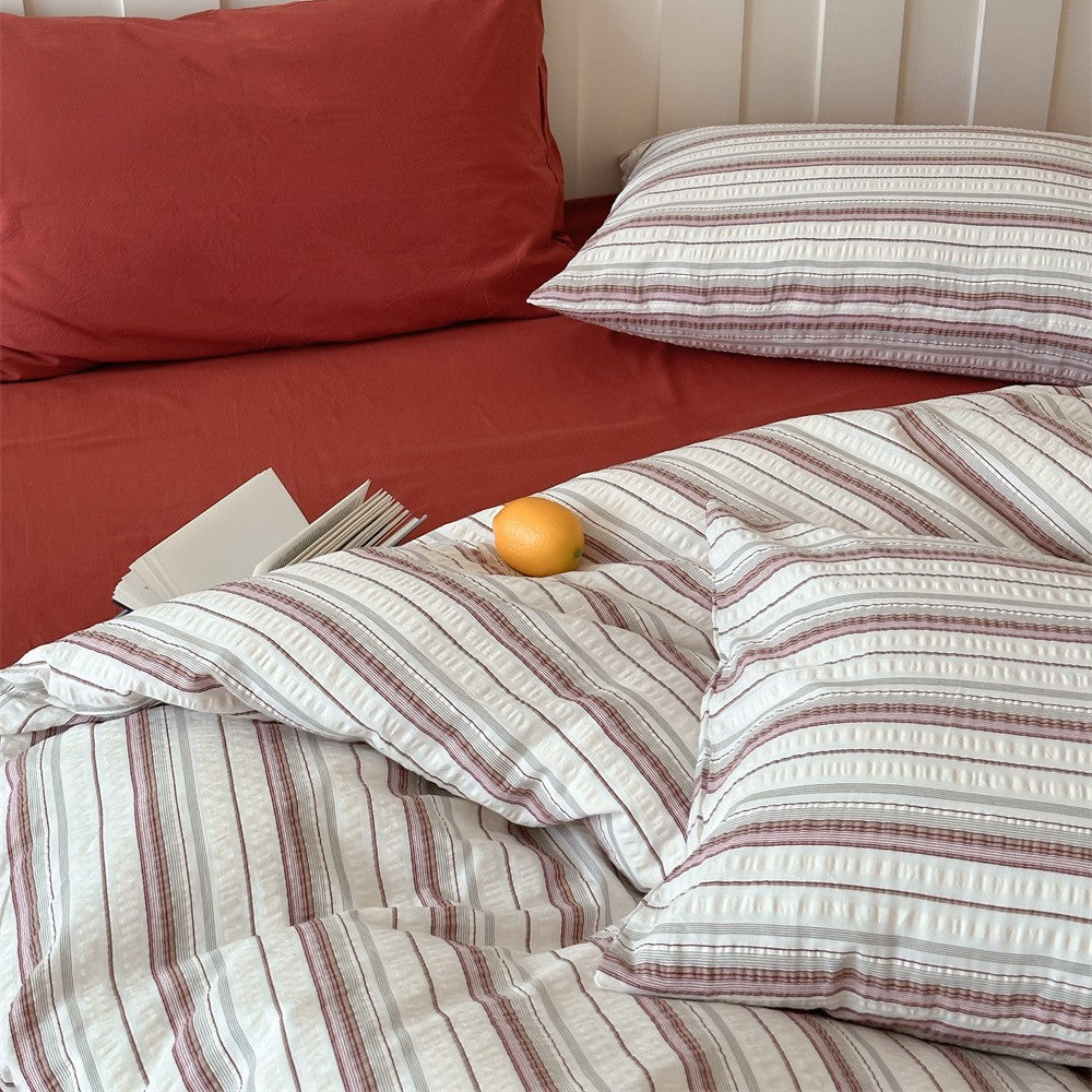 Noble bed linen set made of cotton percale with fine pinstripe structure and hotel closure