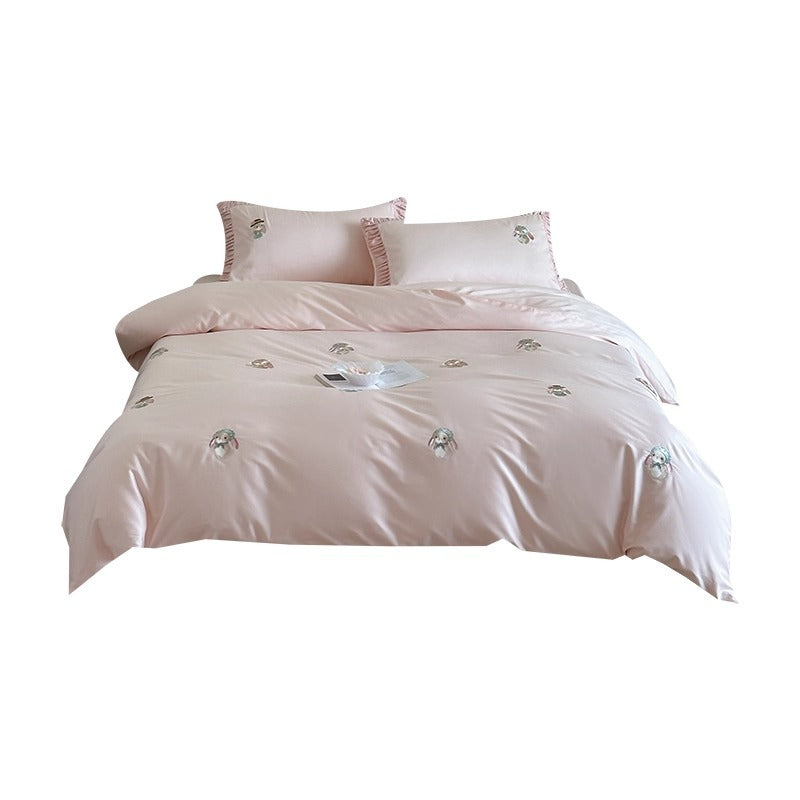 Silk-Feel Cotton Sateen Embroidered Bunny Duvet Cover Set