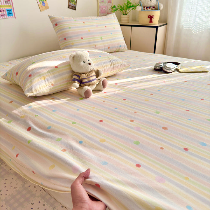 Bow-Print Cotton Sateen Fitted Sheet Set with Pillowcases