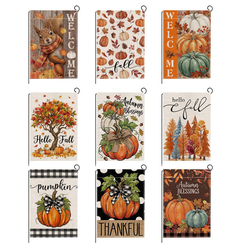 Autumn Harvest Decorative Garden Flag with Squirrel Welcome Design