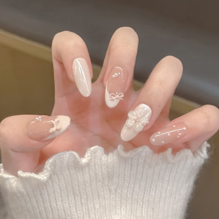 Decorative Press-On Nail Set with Floral and Bow Accents Stornfield