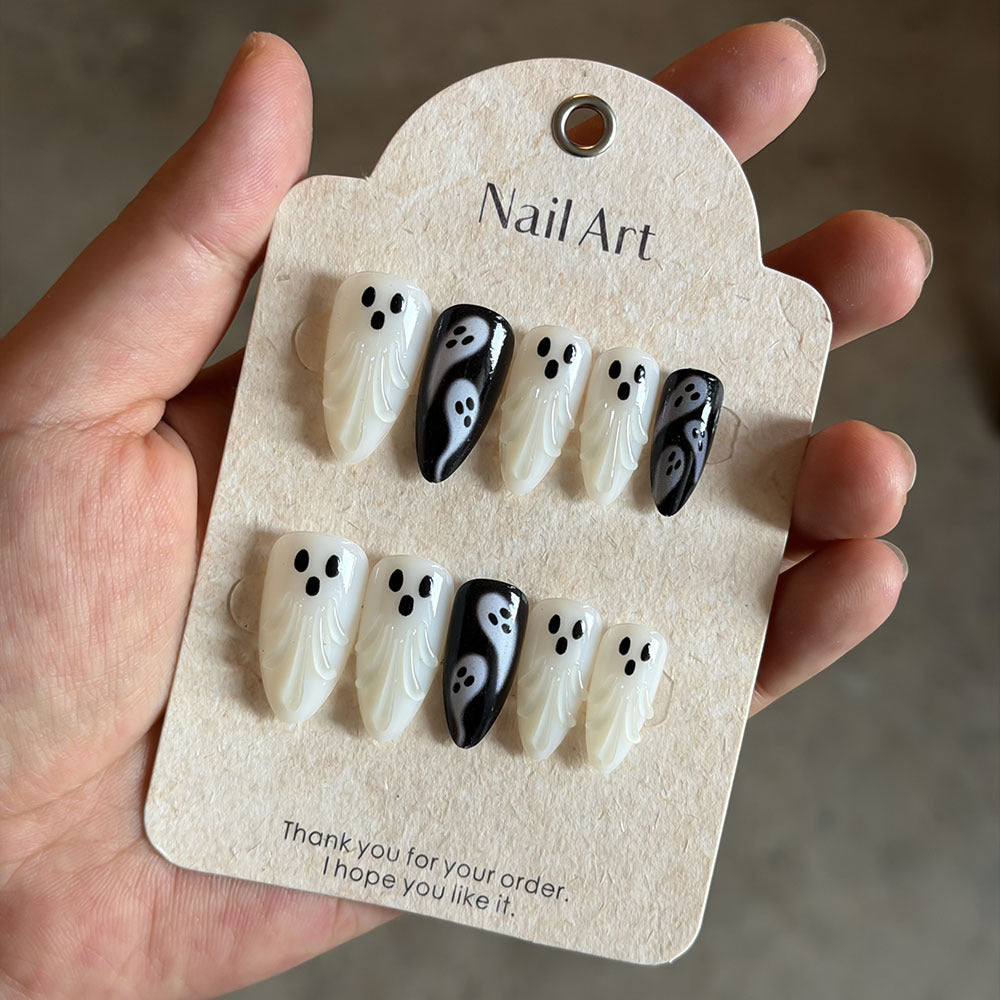Ghost-Themed Press-On Nail Art Set Stornfield