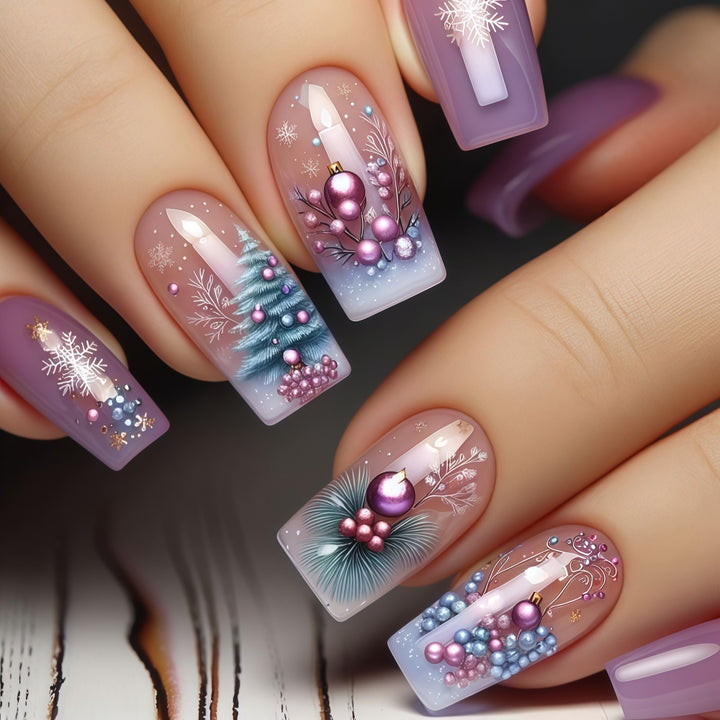 Artificial nails in festive winter design Stornfield
