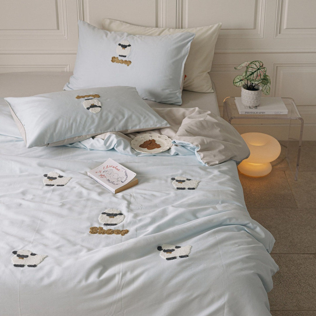 Embroidered Tufted Cotton Duvet Cover Set with Decorative Pillowcases