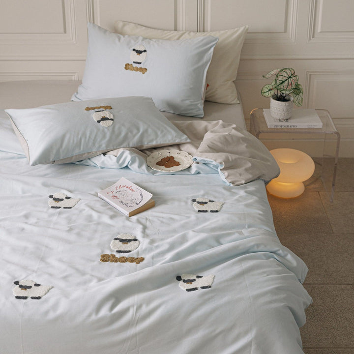 Embroidered Tufted Cotton Duvet Cover Set with Decorative Pillowcases