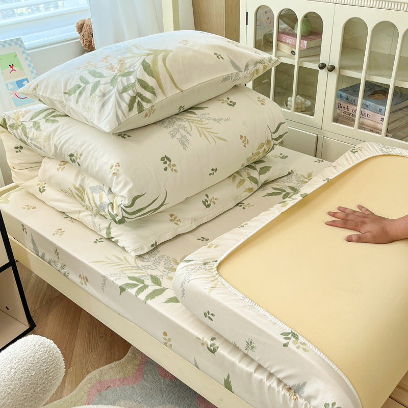 Floral Cotton Sateen Bedding Set with Quilted Duvet Pillow and Memory Foam Topper